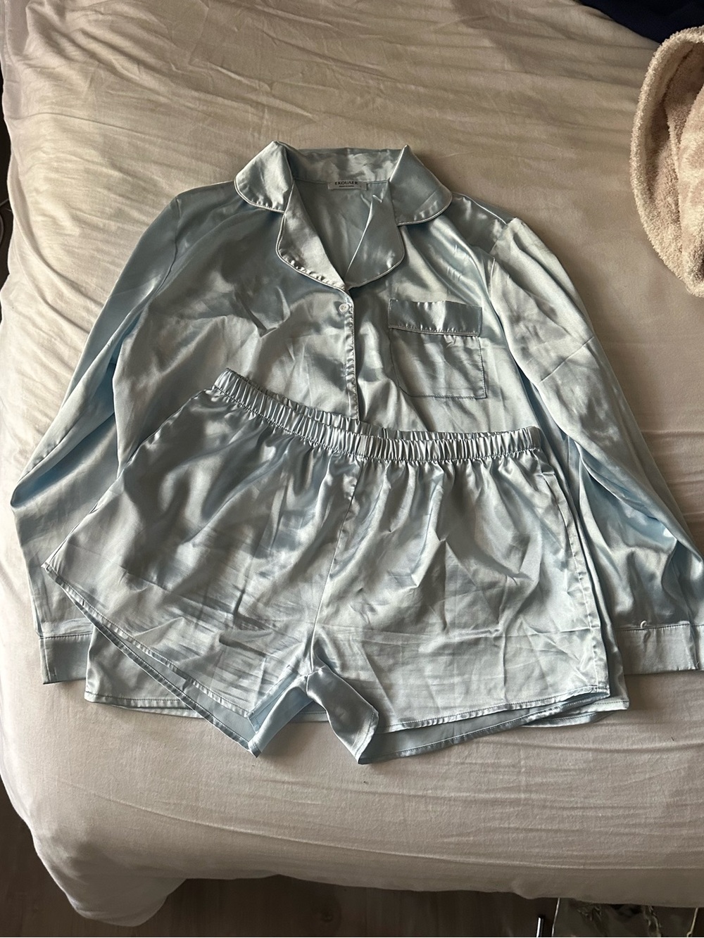 Pale blue satin pajama set